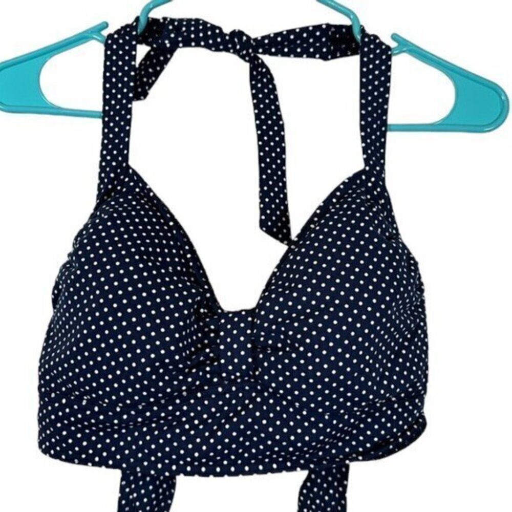 Plus Size Lands' End Navy Polka Dot White Halter Swimsuit Top Size 16 EUC #1891